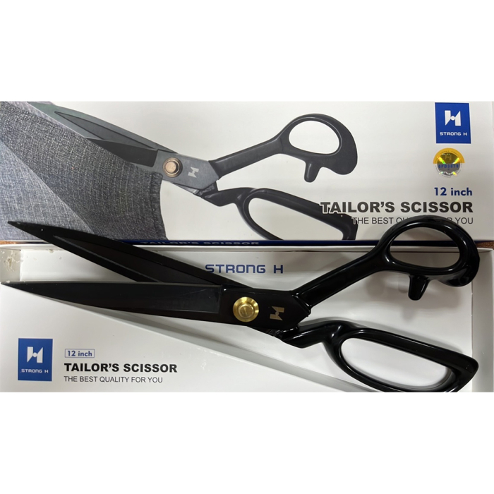 Foarfeca de croitorie de uz casnic si profesional cu lama dreapta, maner negru, otel carbon inoxidabil, manere inegale, Strong H, 23cm (9″) [7]