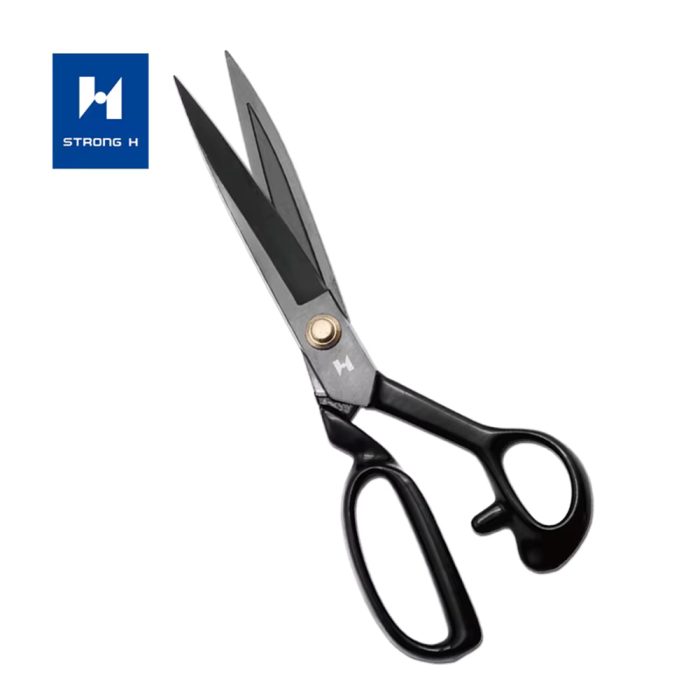 Foarfeca de croitorie de uz casnic si profesional cu lama dreapta, maner negru, otel carbon inoxidabil, manere inegale, Strong H, 25cm (10″) [9]