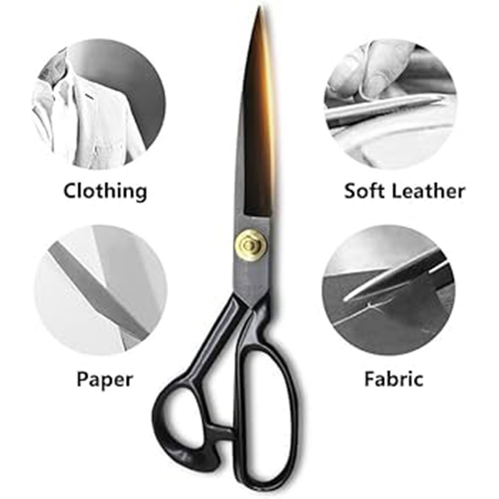 Foarfeca de croitorie de uz casnic si profesional cu lama dreapta, maner negru, otel carbon inoxidabil, manere inegale, Strong H, 25cm (10″) [5]