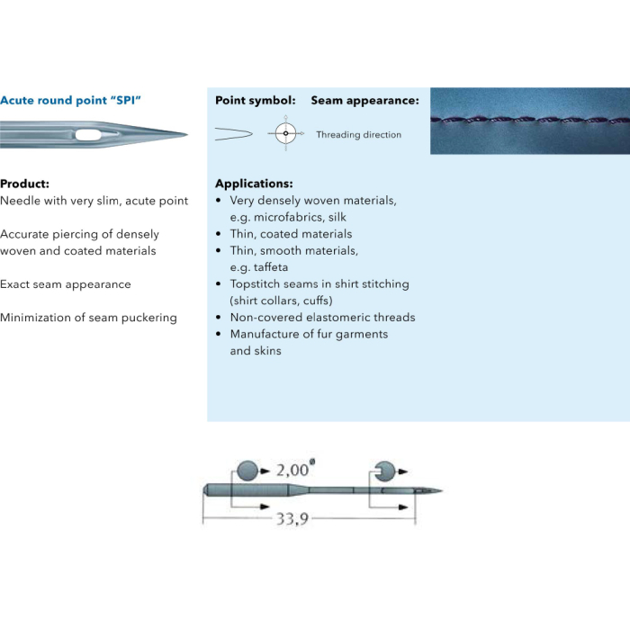 Set 10 ace de cusut cu butuc normal pentru masini de cusut industriale simple, Schmetz, varf ascutit - SPI [3]