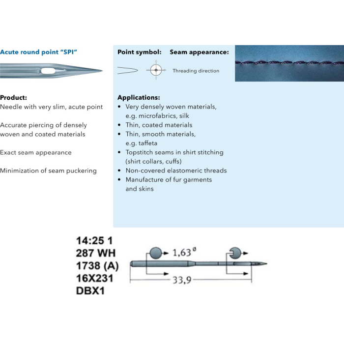 Set 10 ace de cusut cu butuc subtire pentru masini de cusut industriale simple, Schmetz, varf ascutit - SPI [3]