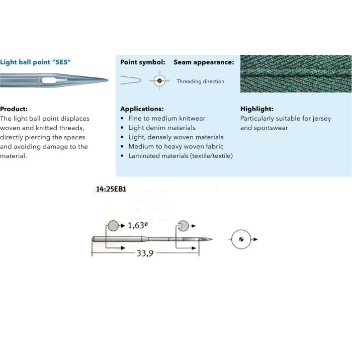 Set 10 ace de cusut cu butuc subtire pentru masini de cusut industriale simple, Schmetz, varf semi-rotunjit - SES [5]