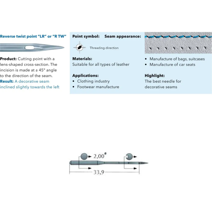 Set 10 ace de cusut pentru masini de cusut industriale, Schmetz, pentru piele, varf lance - LR [5]