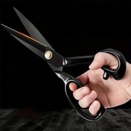 Foarfeca de croitorie de uz casnic si profesional cu lama dreapta, maner negru, otel carbon inoxidabil, manere inegale, Strong H, 25cm (10″) [7]