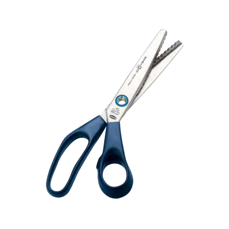 Foarfeci de croitorie - Foarfeca de croitorie din otel inoxidabil cu sistem de auto strangere cu inel, lame zimtate pentru taiere zig-zag, manere inegale, Premax, 20cm (8″)