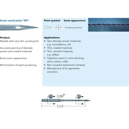 Set 10 ace de cusut cu butuc normal pentru masini de cusut industriale simple, Schmetz, varf ascutit - SPI [2]