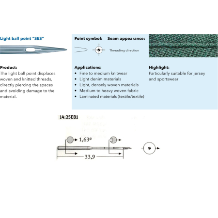 Set 10 ace de cusut cu butuc subtire pentru masini de cusut industriale simple, Schmetz, varf semi-rotunjit - SES [4]