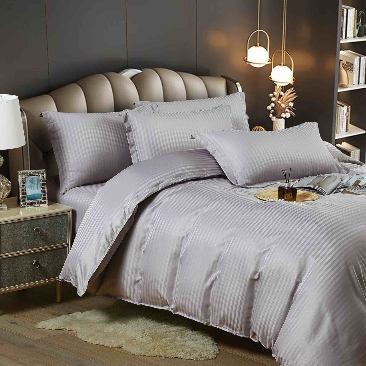 Lenjerie Damasc Finet Gri Deschis – JoJo Home, 6 Piese [2]