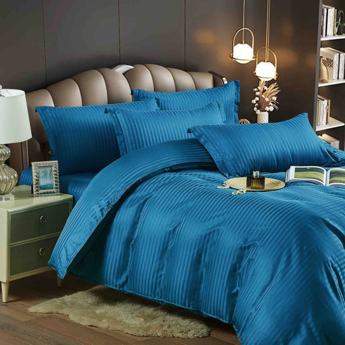 Lenjerie de pat bumbac satinat Jojo Home albastru regal – set 6 piese premium  [3]