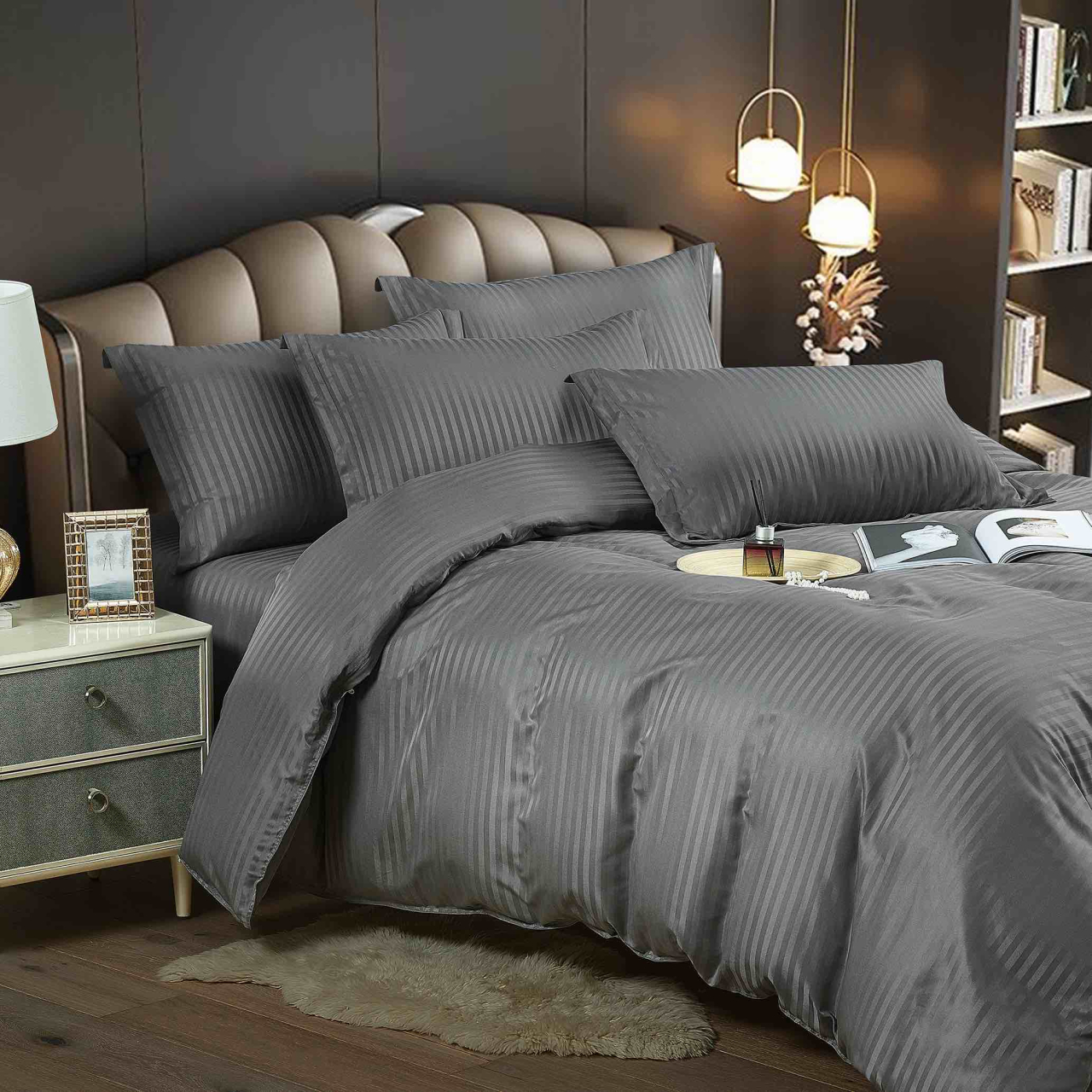 Lenjerie Damasc Finet Gri – JoJo Home, 6 Piese [2]