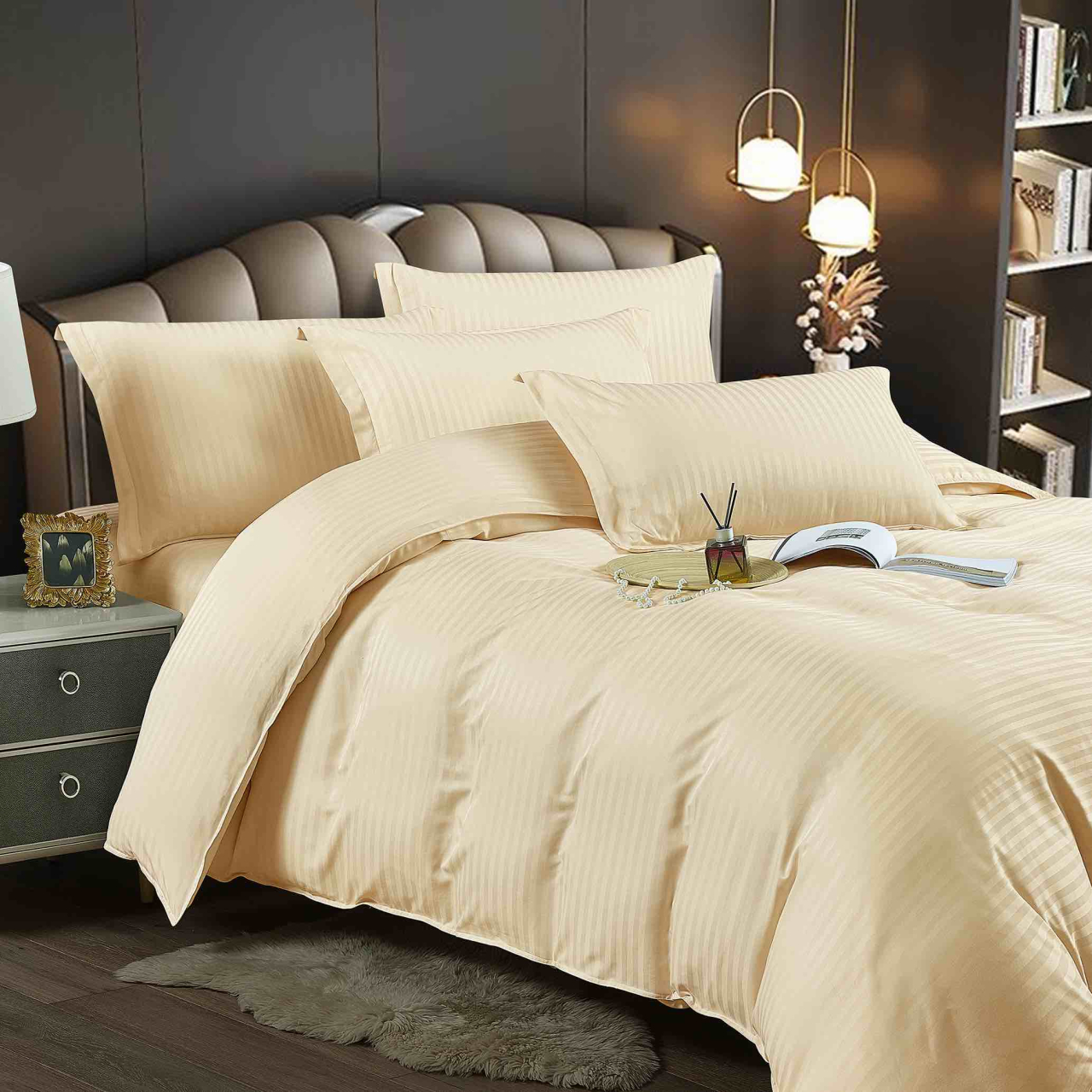 Lenjerie Damasc Finet Bej Deschis – JoJo Home, 6 Piese [2]