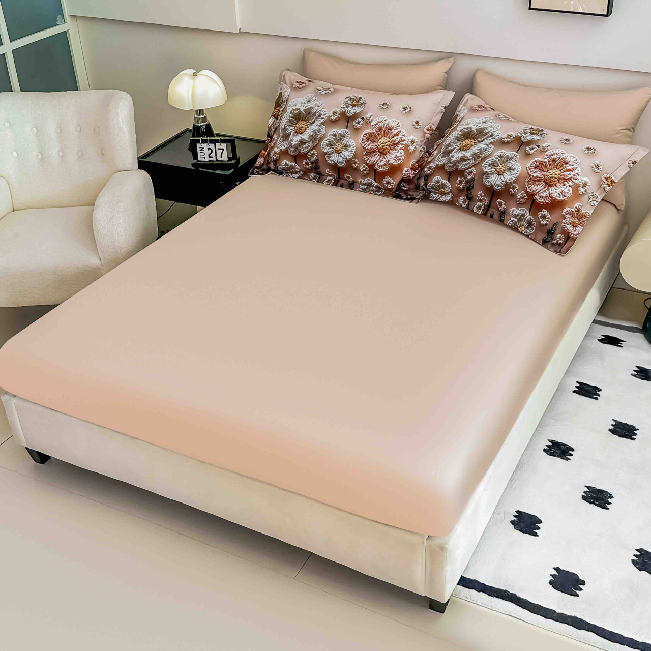 Lenjerie Finet 6 Piese – Flori 3D Roz Alb – JOJO Home [2]