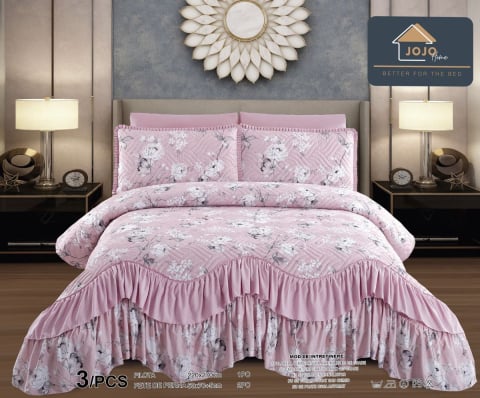 Set cuverturi - Cuvertură Lux Matlasată cu Volan JoJo Home – Model Floral Roz, Pat 2 Persoane