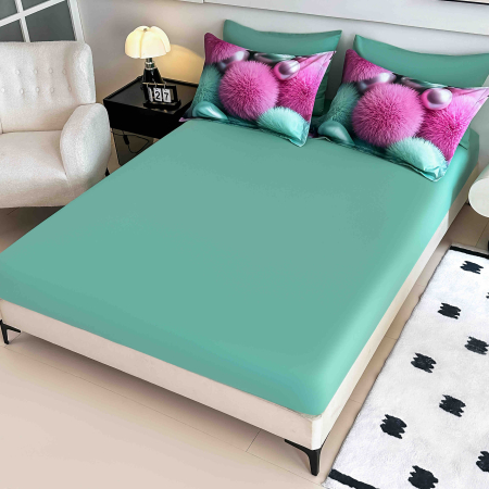 Lenjerie de pat Jojo Home roz-turcoaz cu bile pufoase 3D – 4 piese (140x200 cm) [3]