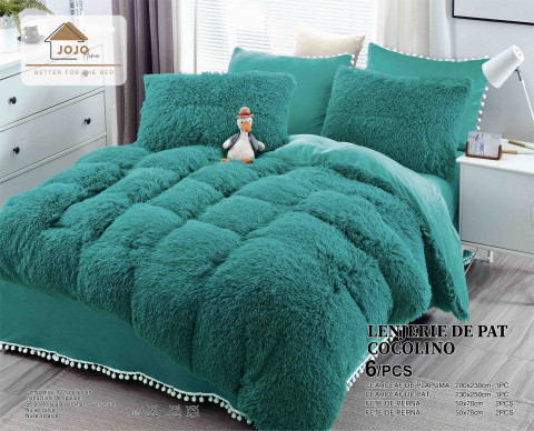 Lenjerii cocolino pufoase - Lenjerie de pat Cocolino Fluffy 6 piese – Super pufoasă, Verde mentă, JoJo Home