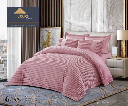 Set pilote - blana de iepure artificiala - Lenjerie din blanita de iepure Jojo Home cu pilota – set 6 piese roz premium