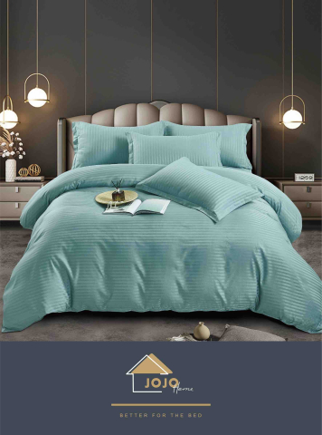 Lenjerii Damasc tip Hotel cu elastic - Lenjerie Damasc Finet Turcoaz Deschis – JoJo Home, 6 Piese