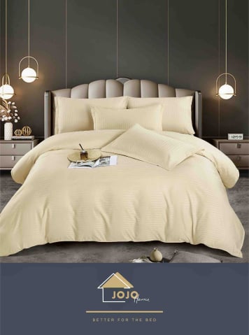 Lenjerii Damasc tip Hotel cu elastic - Lenjerie Damasc Finet Bej Deschis – JoJo Home, 6 Piese