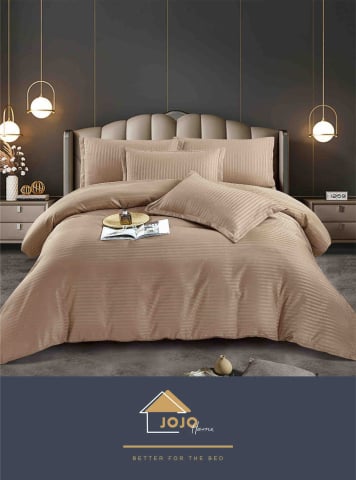 Lenjerii Damasc tip Hotel cu elastic - Lenjerie Damasc Finet Bej Cappuccino – 6 Piese JoJo Home