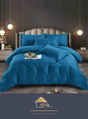 Lenjerii Damasc tip Hotel fara elastic - 2 persoane - Lenjerie de pat bumbac satinat Jojo Home albastru regal – set 6 piese premium 