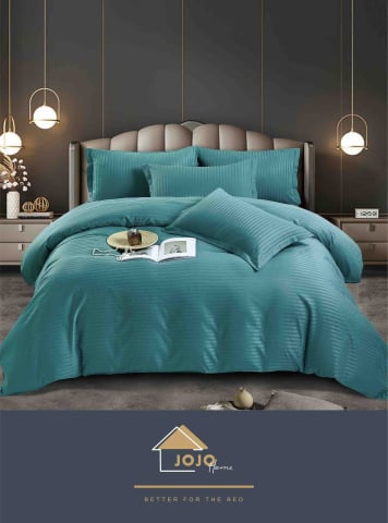 Lenjerii Damasc tip Hotel cu elastic - Lenjerie Damasc Finet Turcoaz – JoJo Home, 6 Piese