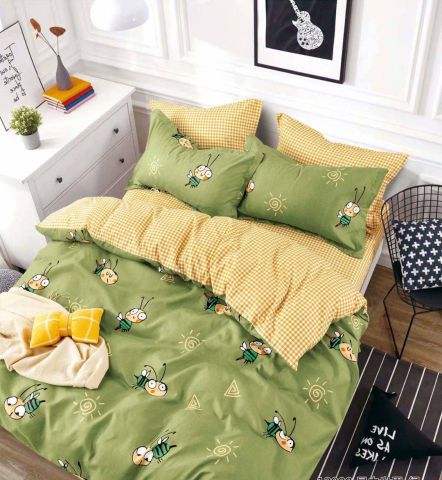 Lenjerii de pat cu elastic - 2 persoane - lenjerie-copii-jojo-home-albinute-verde-bumbac-finet.jpg