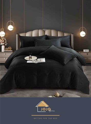 Lenjerii Damasc tip Hotel fara elastic - Lenjerie pat damasc finet negru – 1 persoană, set 4 piese Jojo Home