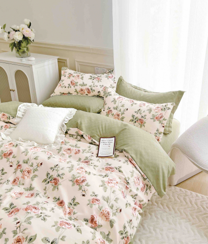 Lenjerii de pat fara elastic - 2 persoane - lenjerie-pat-dublu-bumbac-finet-jojo-home-floral-roz-verde.jpg