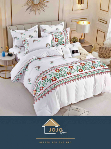 Lenjerii de pat fara elastic - 2 persoane - lenjerie-jojo-home-florala-traditionala-alb-rosu-verde.jpg