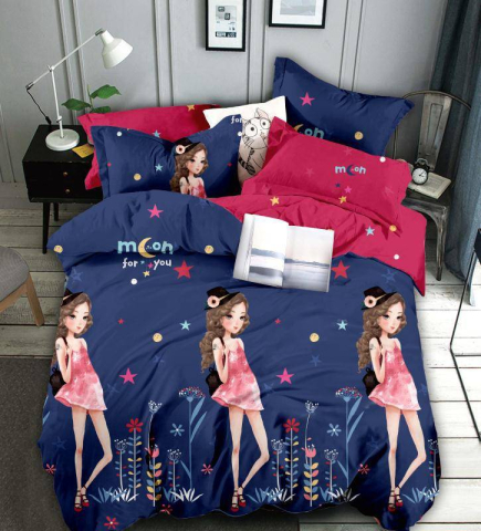 Lenjerii de pat fara elastic - 2 persoane - lenjerie-jojo-home-moon-fetita-roz-bleumarin.jpg