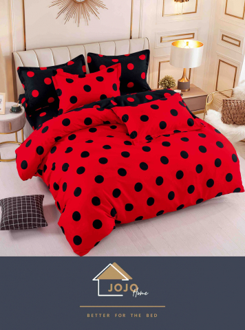 Lenjerii de pat fara elastic - 2 persoane - lenjerie-jojo-home-buline-negre-rosu.jpg