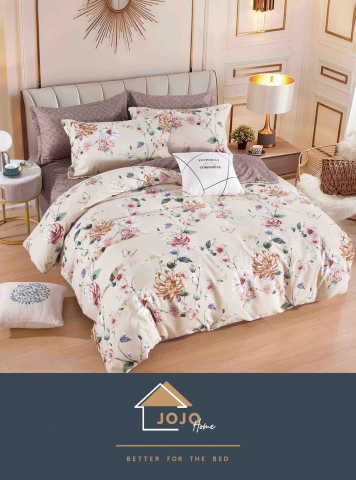 Lenjerii de pat fara elastic - 2 persoane - lenjerie-jojo-home-florala-bej-pastel.jpg