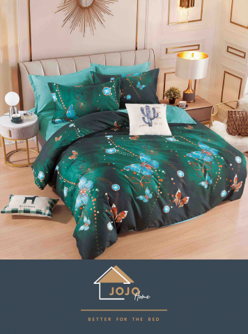 Lenjerii de pat fara elastic - 2 persoane - lenjerie-jojo-home-fluturi-verde-inchis.jpg