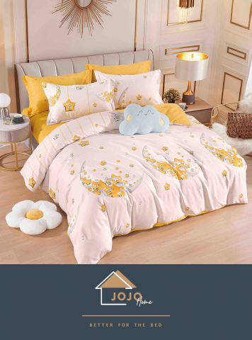 Lenjerii de pat fara elastic - 2 persoane - lenjerie-luna-stele-roz-galben-jojo-home.jpg