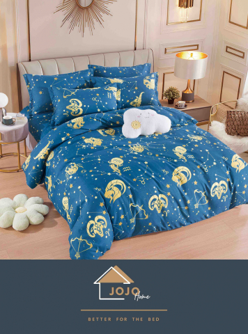 Lenjerii de pat fara elastic - 2 persoane - lenjerie-jojo-home-zodii-albastru.jpg