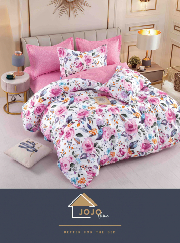 Lenjerii de pat cu elastic - 2 persoane - lenjerie-jojo-home-flori-multicolor-roz.jpg