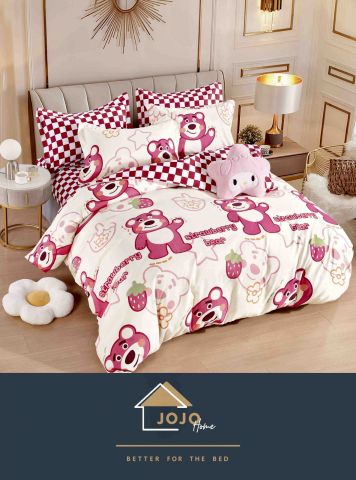 Lenjerii de pat cu elastic - 2 persoane - lenjerie-jojo-home-strawberry-bear-ursuleti.jpg