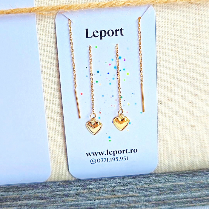 Cercei lant otel inoxidabil auriu inima 3D [2]