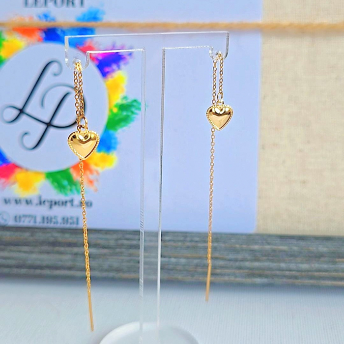 Cercei lant otel inoxidabil auriu inima 3D [3]