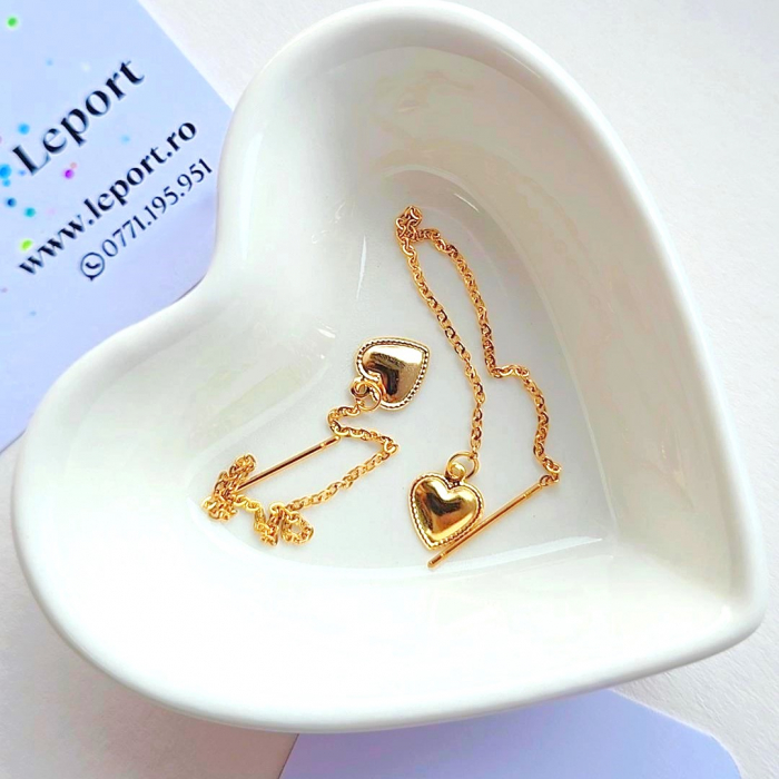 Cercei lant otel inoxidabil auriu inima 3D [1]