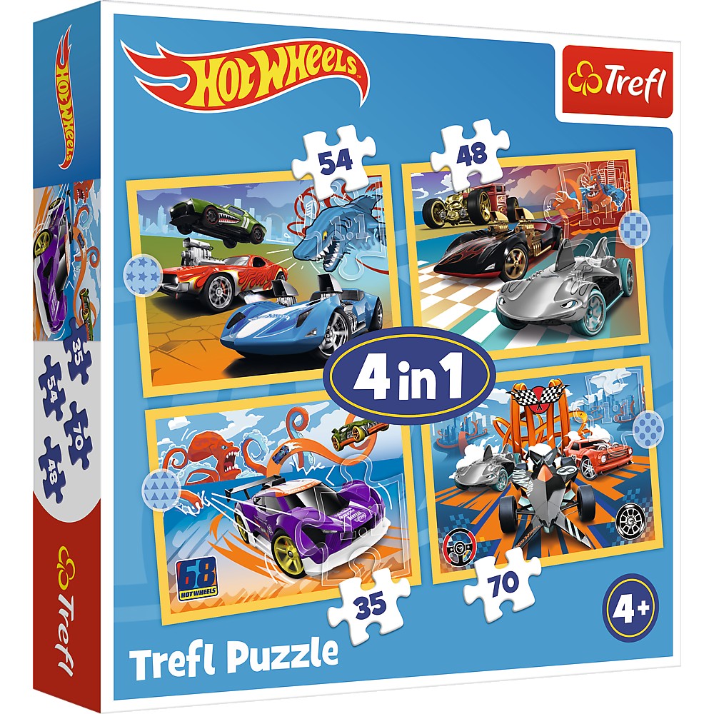 Jucării și jocuri - PUZZLE TREFL 4IN1 HOT WHEELS VEHICULE