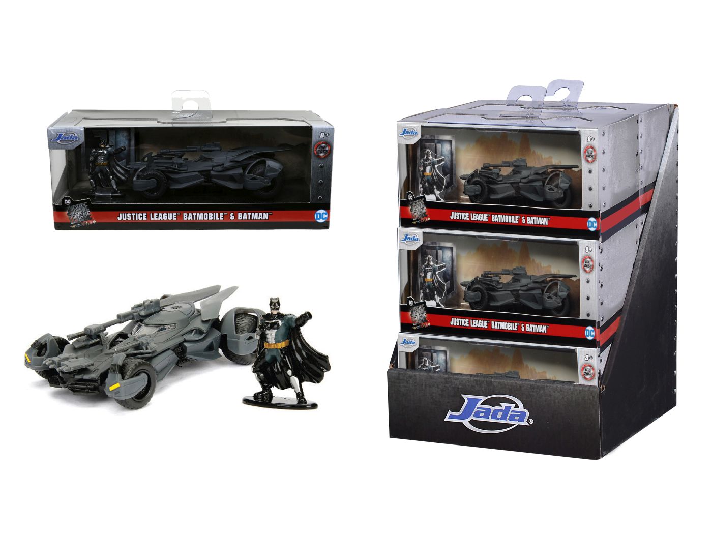Figurine - JADA DC JUSTICE LEAGUE SET FIGURINA BATMAN SI MASINUTA METALICA BATMOBILE SCARA 1 LA 32
