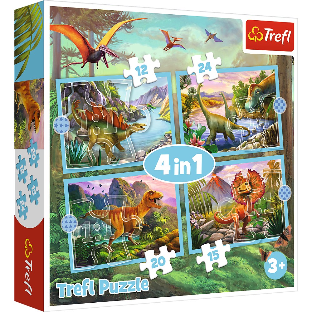 Jucării și jocuri - PUZZLE TREFL 4IN1 LUMEA DINOZAURILOR