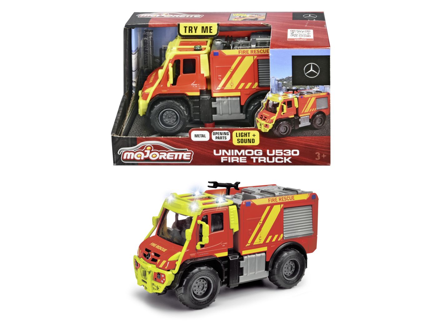 Jucării și jocuri - MAJORETTE MASINA DE POMPIERI MERCEDES UNIMOG U530 CU SUNETE SI LUMINI