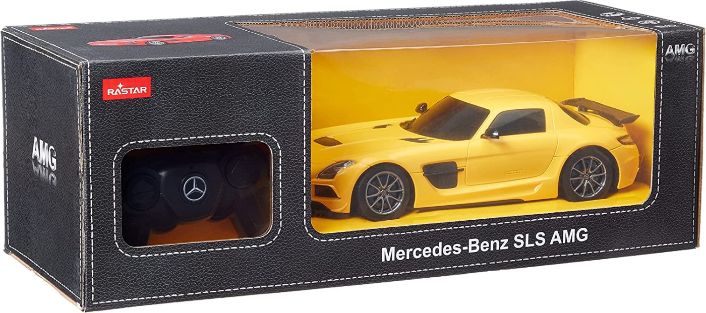 Jucării și jocuri - MASINA CU TELECOMANDA MERCEDES-BENZ SLS AMG GALBENA CU SCARA 1 LA 18
