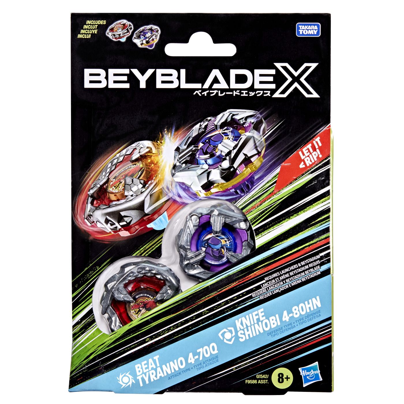 Figurine - BEYBLADE X PACHET DUO BEAT TYRANNO 4-70Q SI KNIFE SHINOBI 4-80HN
