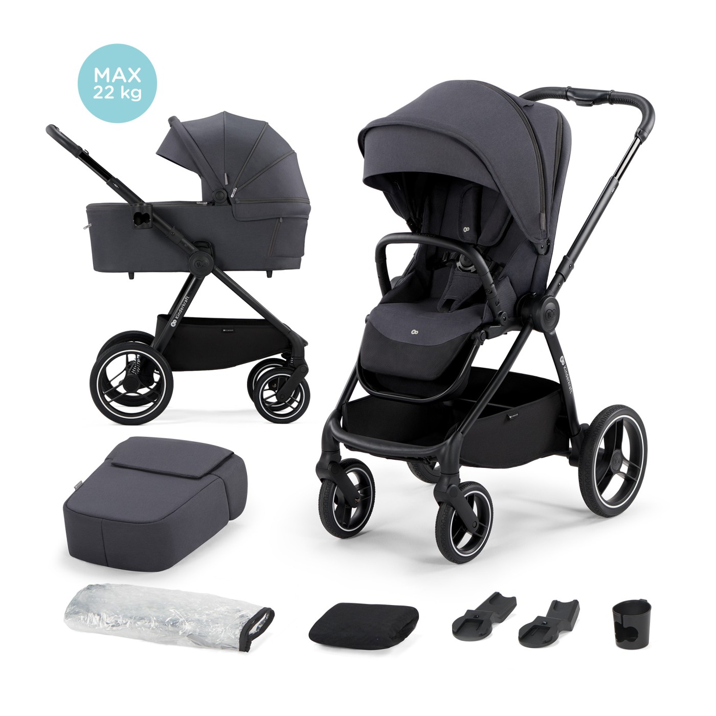 Jucării și jocuri - CARUCIOR MULTIFUNCTIONAL 2IN1 KINDERKRAFT NEA DARK GREY