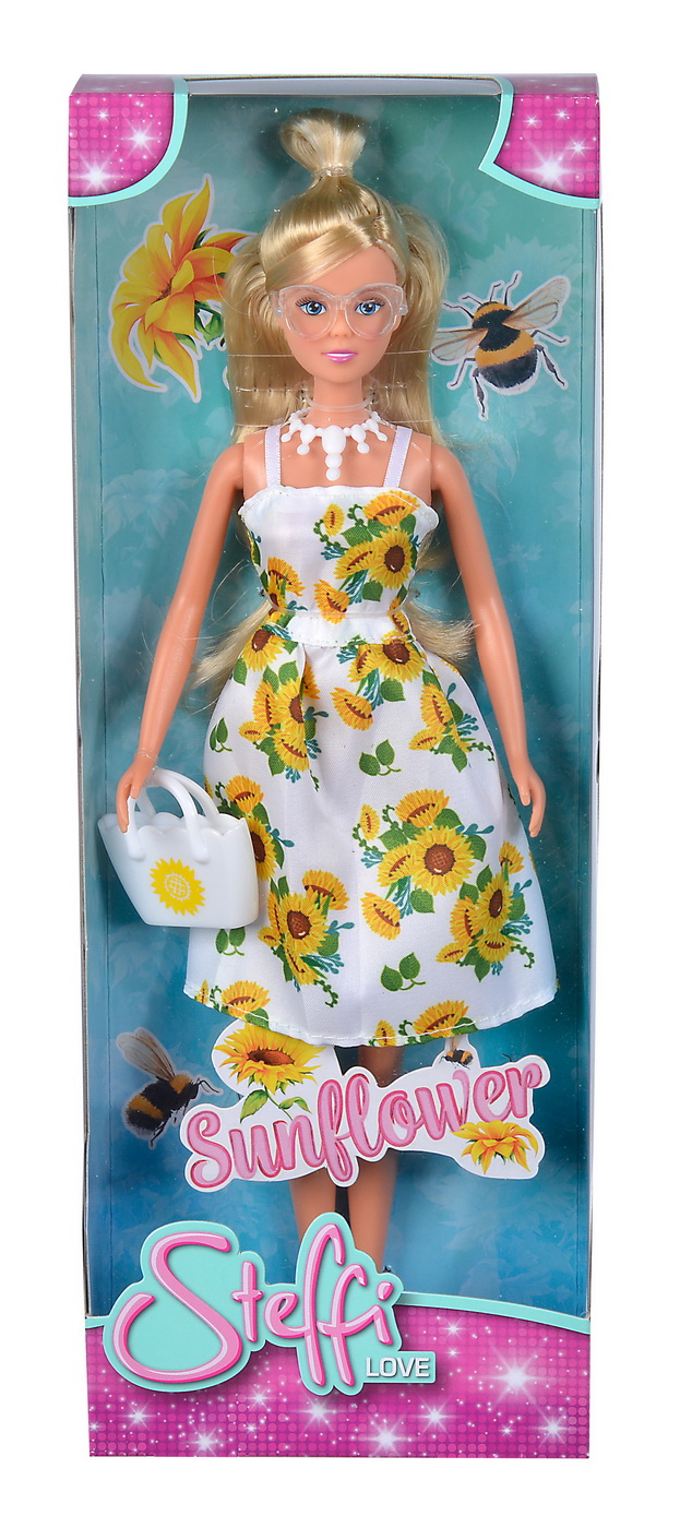 Jucării și jocuri - PAPUSA STEFFI CU ROCHITA ALBA CU IMPRIMEU FLOAREA SOARELUI