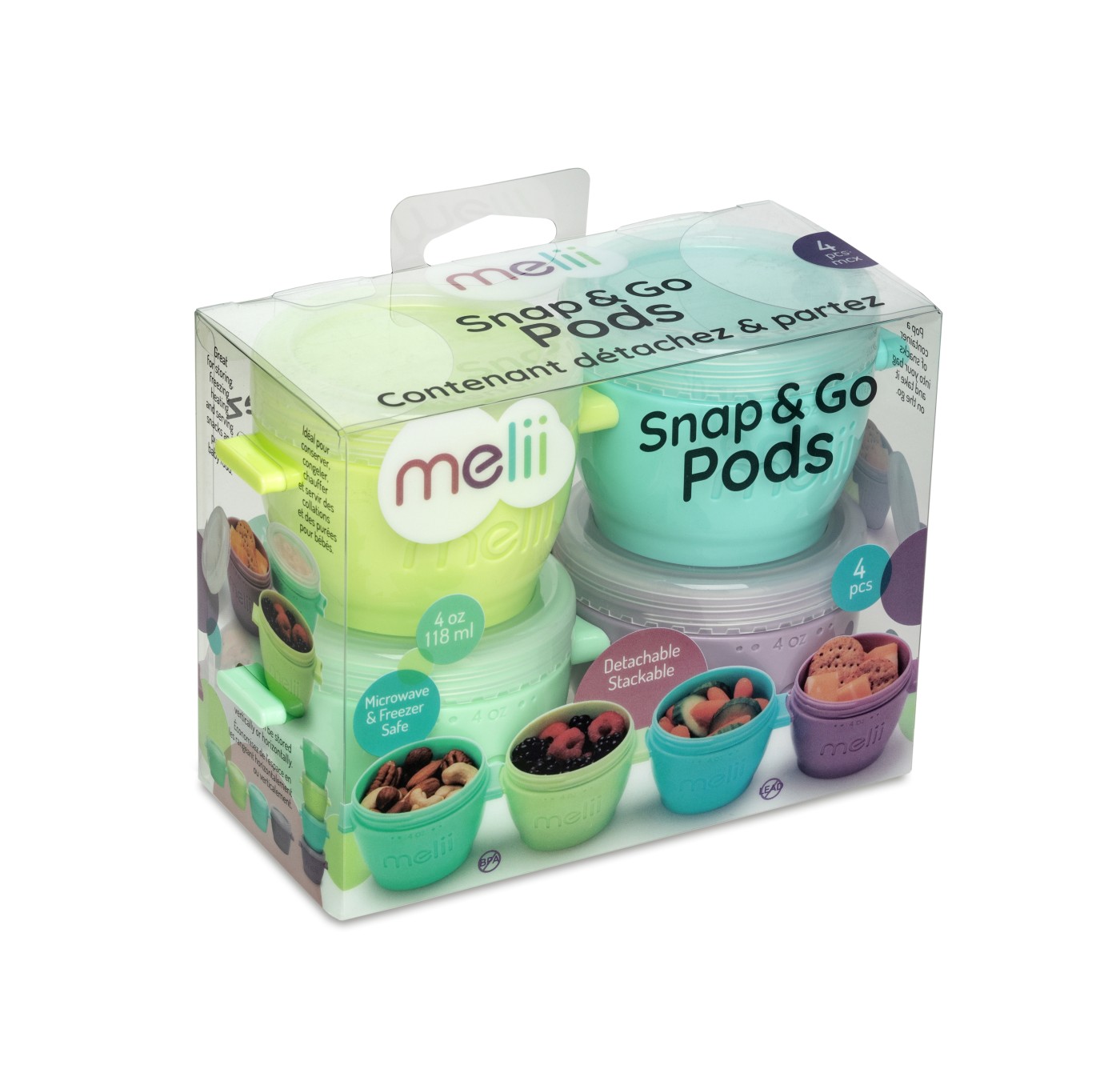 Jucării și jocuri - SET 4 RECIPIENTE PLASTIC SNAP&GO, MELII, 118 ML