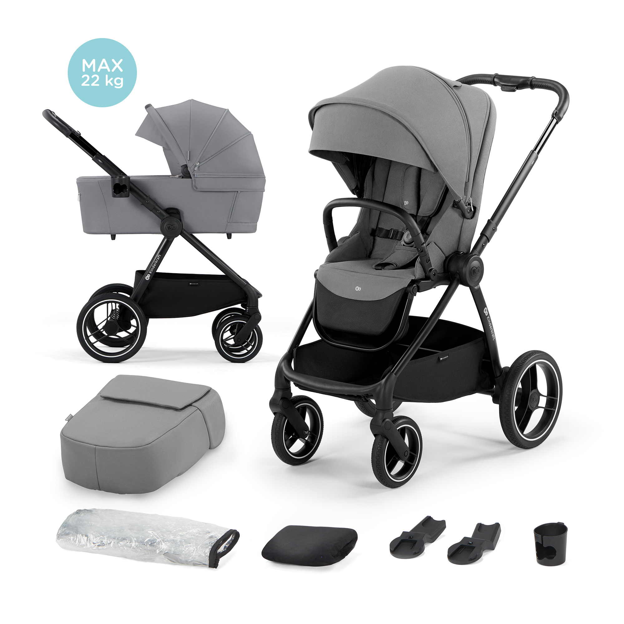 Jucării și jocuri - CARUCIOR KINDERKRAFT NEA, 2 IN 1, PLATINUM GREY